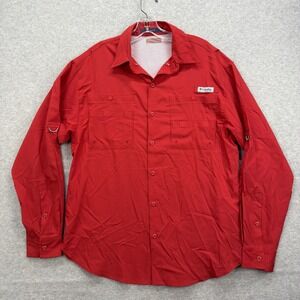 Columbia PFG Shirt Mens Medium Red Long Sleeve Tamiami Omni-Shade Vented Fishing